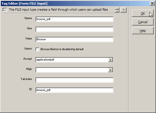 Inserting a browse field